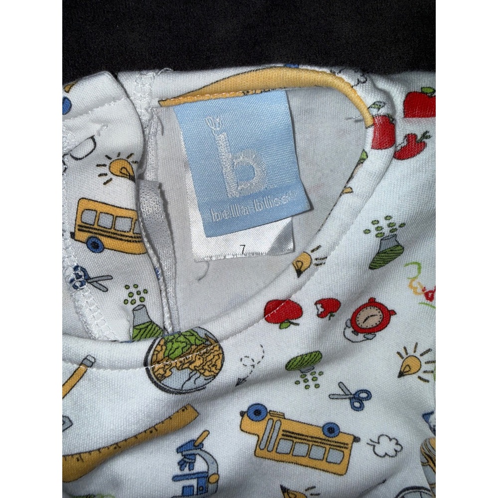 Bella Bliss Girls Back to School Dress White School Bus Print Ruffle Sash Size 7 - Picture 3 of 5